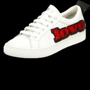 Marc Jacobs White Leather LOVE Rhinestone Leather Sneakers